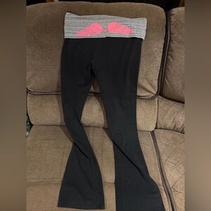 Victoria Secret Y2K Fold Over Bling Angel Wings Flared  Yoga Pant Black M Long